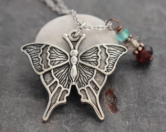 Swallowtail Butterfly Necklace, Garnet, Butterfly Pendant