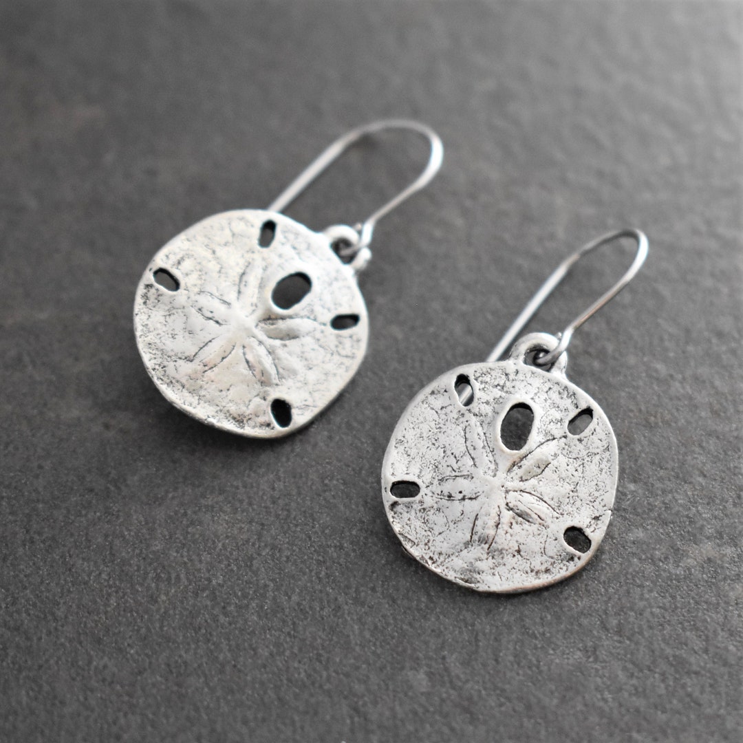 Sand Dollar Earrings, Silver Sand Dollar Earrings, Beach Girl Gift ...