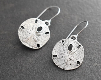 Silver Sand Dollar Earrings: Beach Jewelry Gift