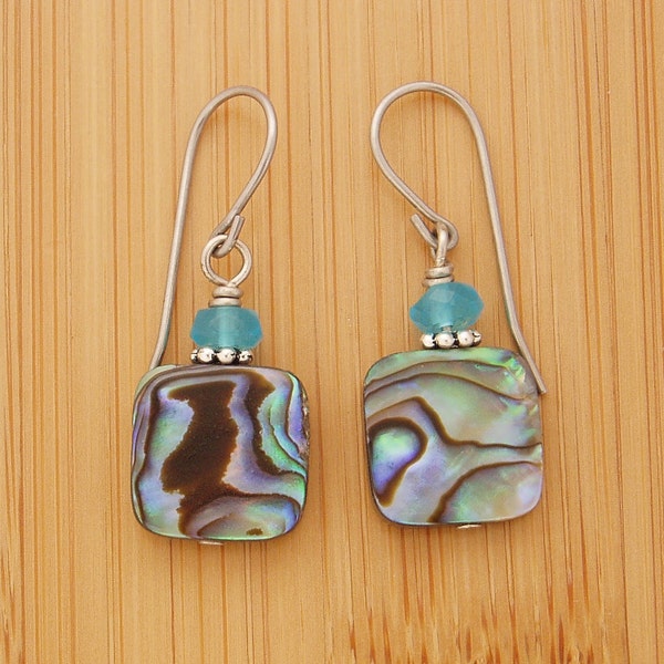 Blue Quartz and Abalone Shell Earrings