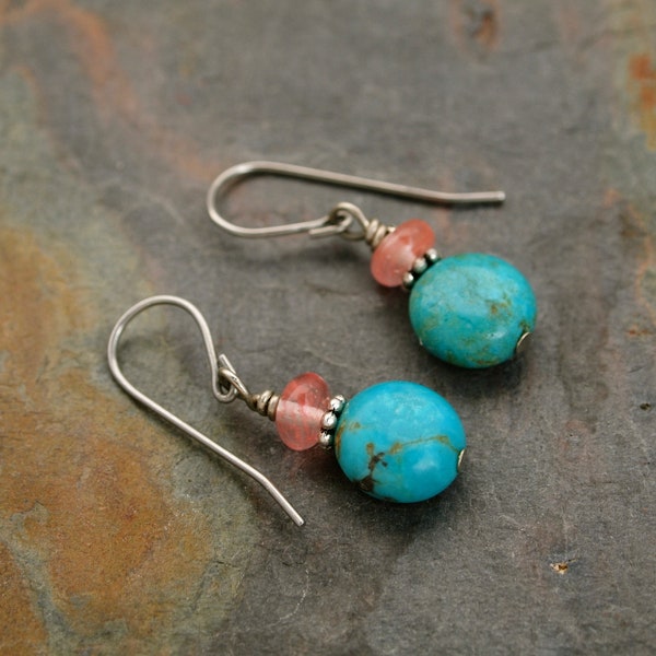 Strawberry Quartz and Turquoise Earrings