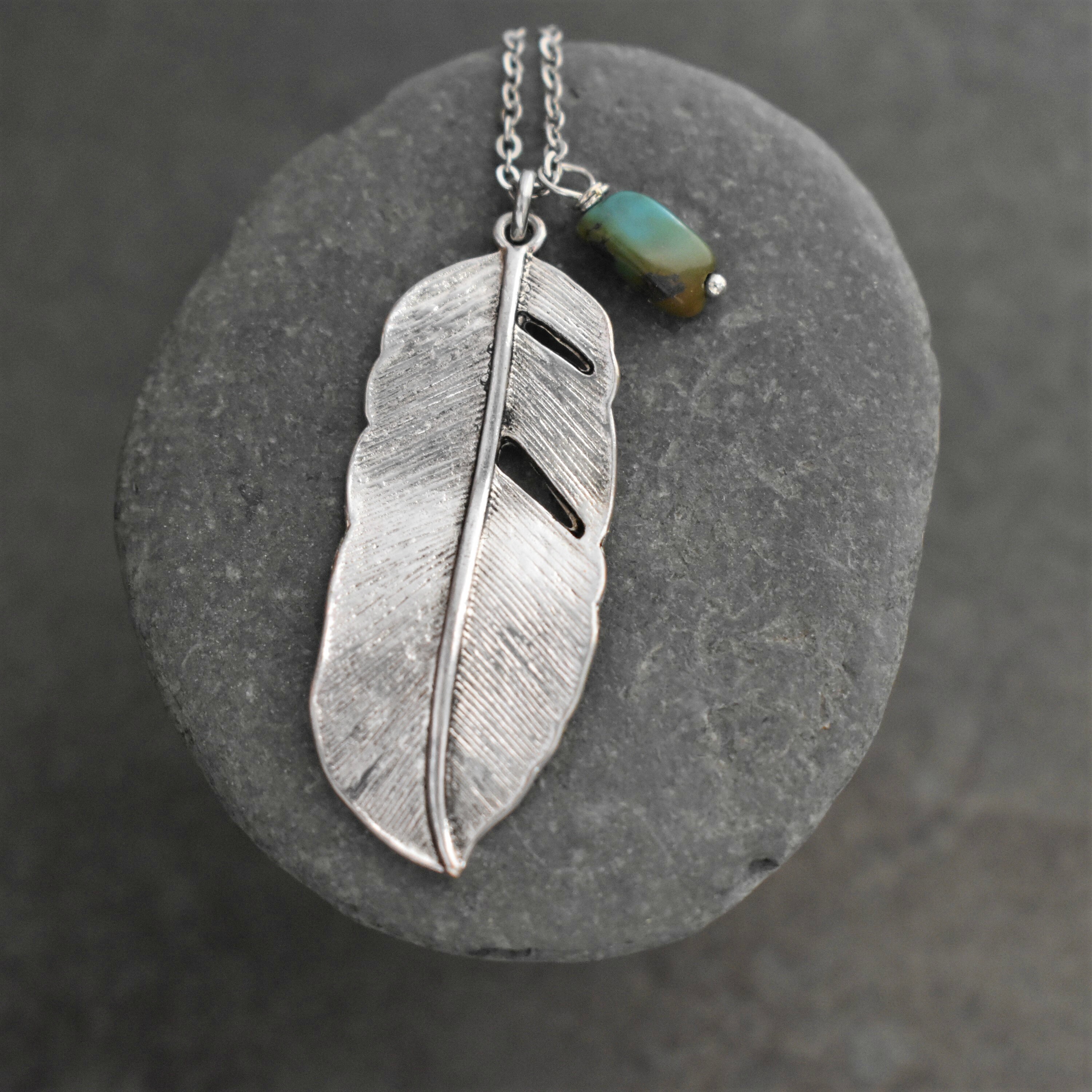 Turquoise Feather Necklace Southwest Gift | Etsy