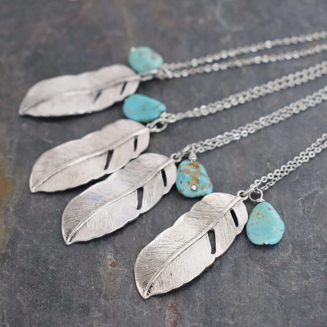 Turquoise Feather Necklace, Southwest Gift - Etsy