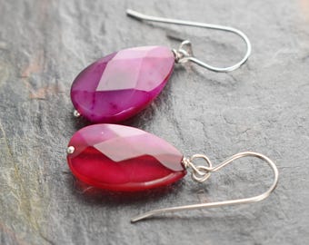 Pink Fuchsia Agate Drop Earrings