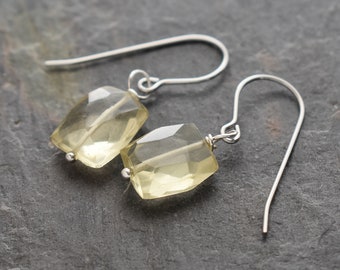 Lemon Yellow Quartz Gemstone Earrings