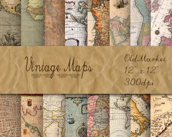 Vintage Maps Digital Paper Pack: Scrapbook DIY (Instant Download)