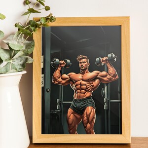 Modern Style Male Bodybuilder Gym Art Print | Wall Art for Home Gym Motivation | Gym Poster Download | Modern Poster B&W Fitness
