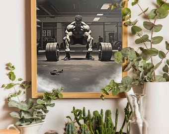 1940s/1940s Style Male Bodybuilder Gym Art Print | Retro Wall Art for Home Gym Motivation | Gym Poster Download | Vintage Poster B&W Fitness