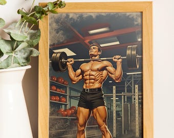 1940s/1940s Style Male Bodybuilder Gym Art Print | Retro Wall Art for Home Gym Motivation | Gym Poster Download | Vintage Poster Gym Fitness