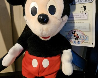 Raro peluche vintage de Mickey Mouse de Disney de 14 pulgadas con etiquetas originales adjuntas, Mickey Memorable, Juegos Olímpicos de Granero