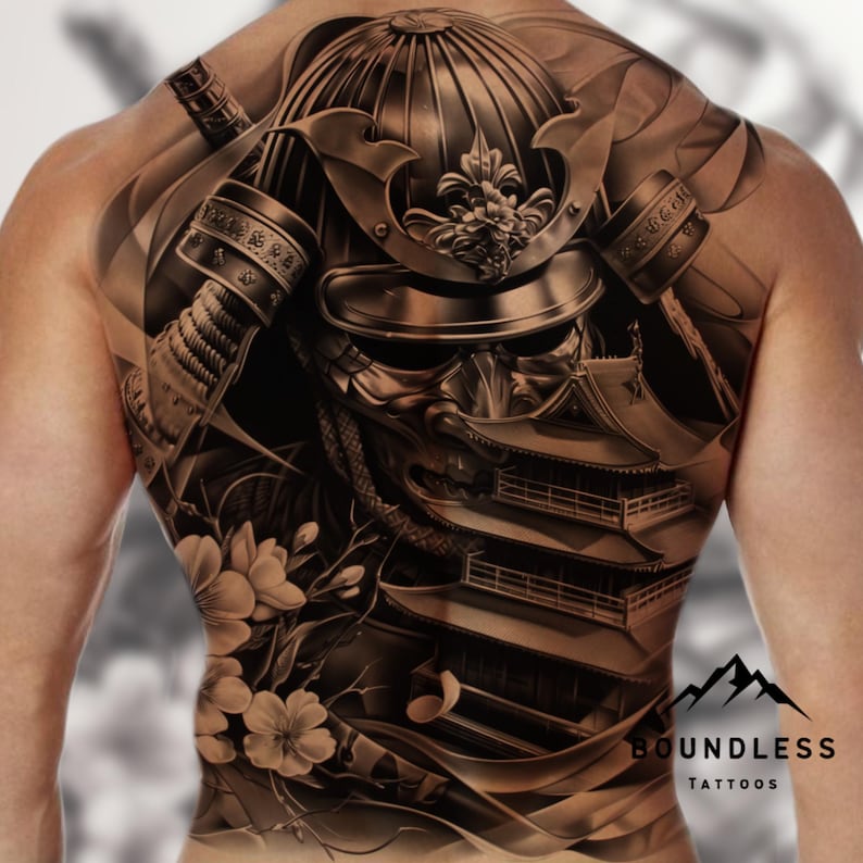 Japanese Samurai Cherry Blossom Egyptian Half Sleeve Tattoo Design ...