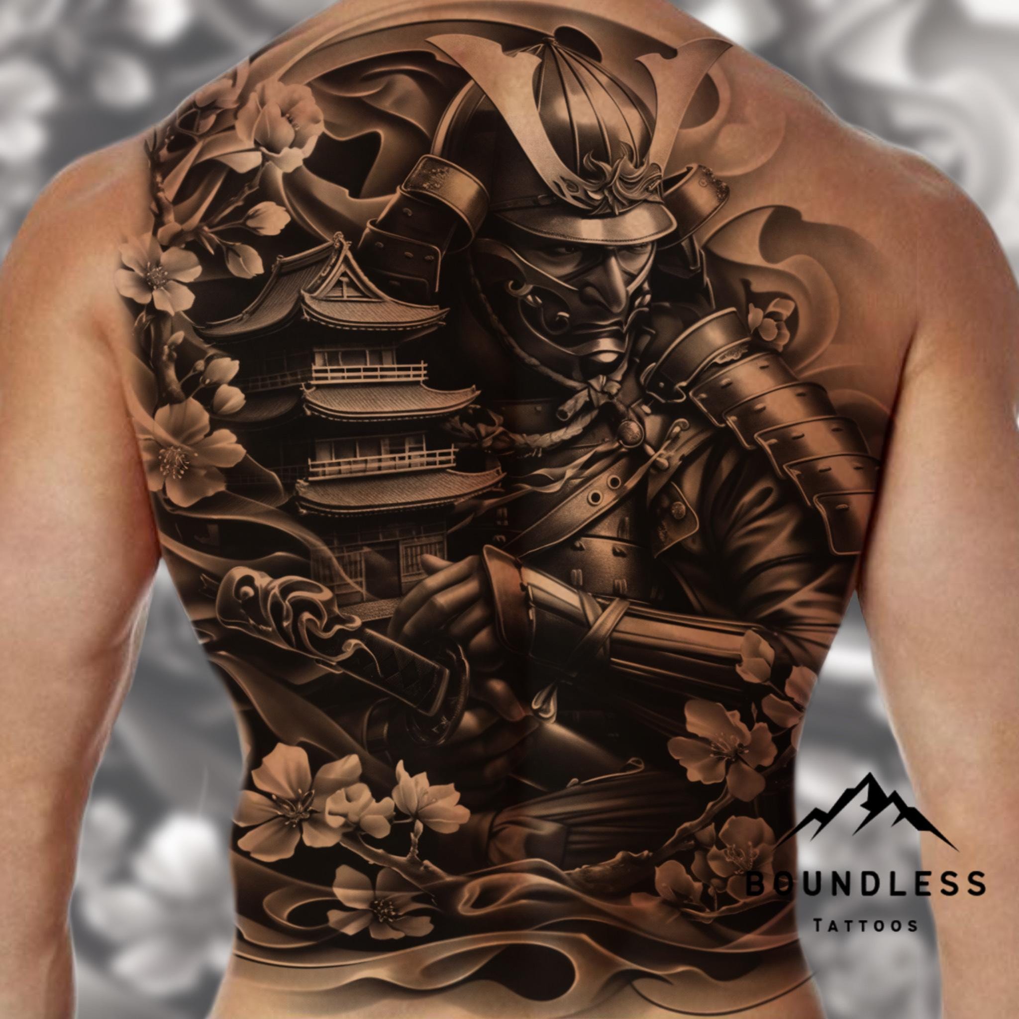 Japanese Samurai Cherry Blossom Egyptian Half Sleeve Tattoo Design Japanese Samurai Cherry Blossom Egyptian Half Sleeve Tattoo Design