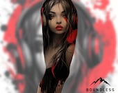 Trash Polka Girl Half Sleeve Tattoo Design – Black and Red Trash Polka Upper Arm Tattoo | Ready-to-Use Digital Download