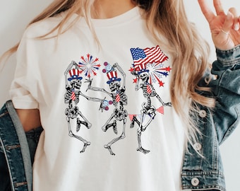 4th Of July Party Shirt - 4th Of July Skeleton Shirt - Dancing Skeleton Shirt - USA Festival Shirt - Funny American Shirt