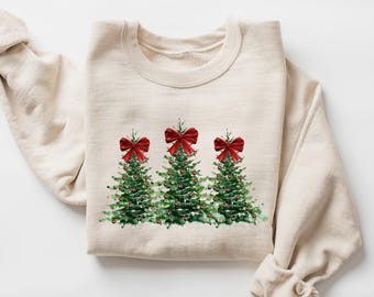 Coquette Bow Christmas Sweatshirt, Christmas Tree Shirt, Christmas Sweatshirt, Girly Christmas Sweater, Coquette Bow Sweater, Christmas Tee