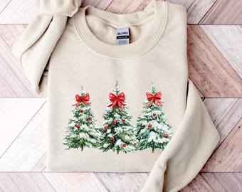 Coquette Bow Christmas Sweatshirt, Christmas Tree Shirt, Christmas Sweatshirt, Girly Christmas Sweater, Coquette Bow Sweater, Christmas Tee