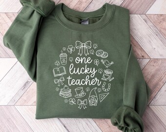 One Lucky Teacher Coquette St. Patrick's Day Shirt, Shamrock Sweatshirt, Elementary Teacher Appreciation Gift, St. Patrick's Day Sweatshirt
