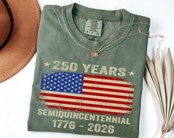 Comfort Colors® USA 250 Years Shirt, 1776-2026 Semi-Quincentennial T-Shirt, Retro American Flag Tee, Patriotic 4th of July Shirt, Usa Shirt