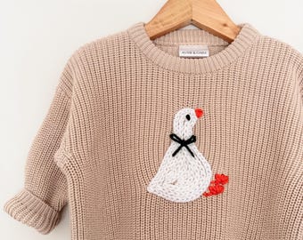 Gänseblümchen stricken | eine Alberngans Geburtstag | 1. Geburtstag Outfit | bestickter Gänsepulli | Personalisierter Strick | Namenspulli