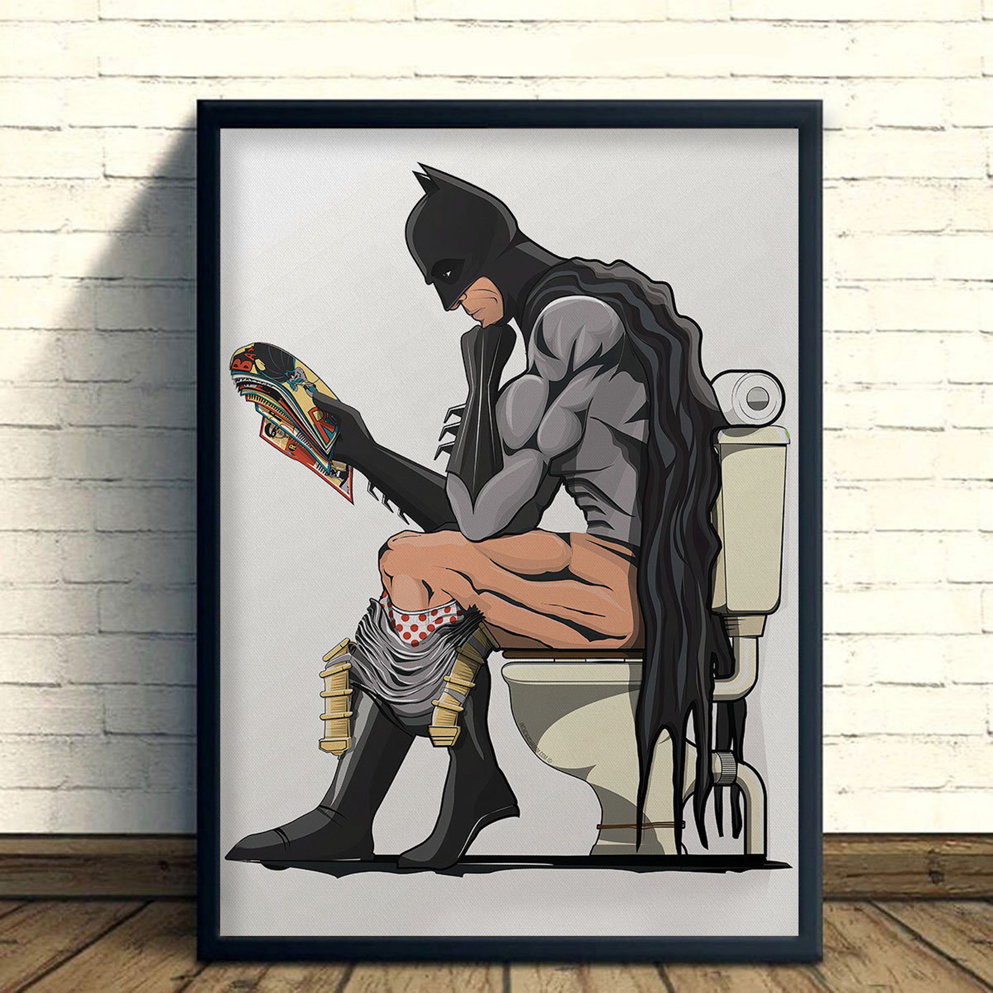 Batman On the Toilet Poster, Batman Poster, Funny Bathroom Decor, Funny Batman Poster