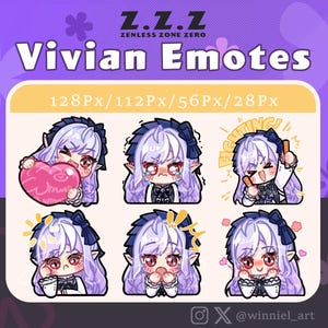 Zenless Zone Zero Vivian/ 6 Emotes for Twitch, Discord, Youtube Stream / Emotes Pack/ Zenless Zone Zero emote for streamer / Discord/Twitch