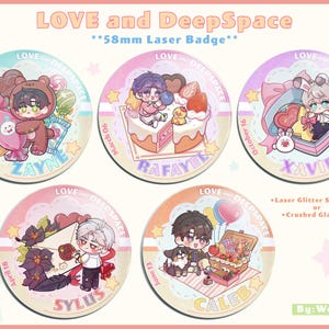 Love and Deepspace Character Badge: 58mm Badge,Xavier,  Zayne, Rafayel, Sylus, Caleb