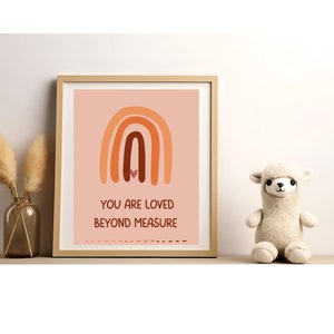 You Are Loved Beyond Measure digitale kunst, boho kunst aan de muur, kunst aan de muur kinderkamer, slaapkamerdecor, Christian Wall Art, bijbelvers, regenboog, telefoonbehang