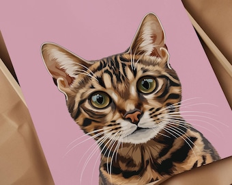 Aangepaste Bengaalse kat kunstafdruk: gepersonaliseerd huisdierportret