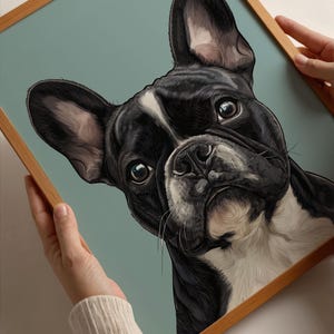 Aangepaste Franse Bulldog-kunstdruk, gepersonaliseerde hondenmuurkunst met de naam van het huisdier, uniek cadeau voor liefhebbers en hondenbezitters, woondecoratie afdrukken
