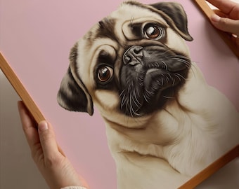 Custom Pug Art Print: Personalized Dog Portrait, Pet Name Gift