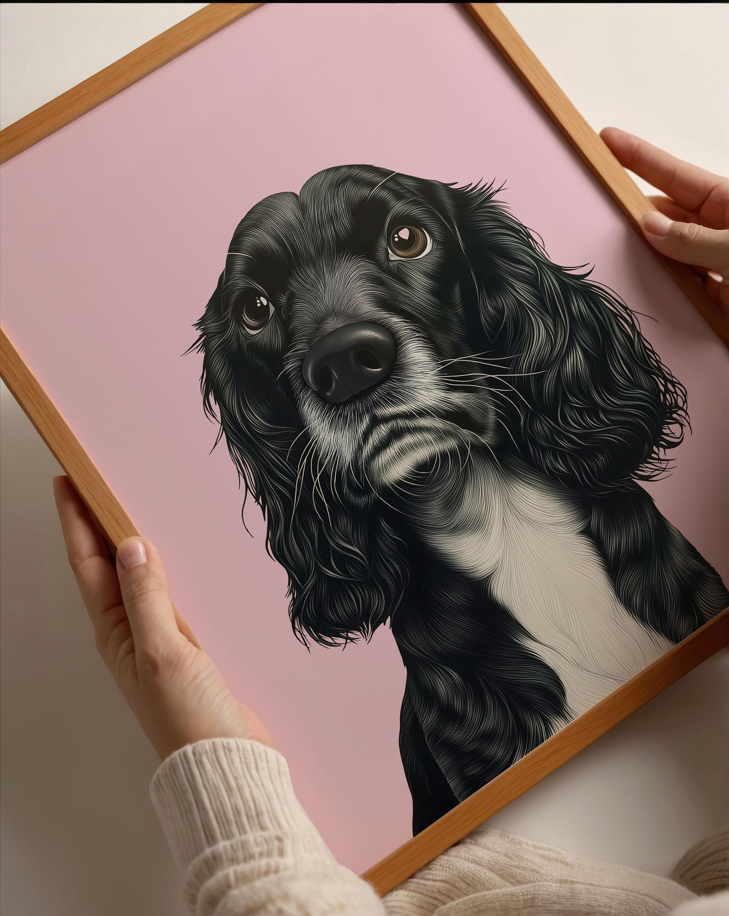 Black and White Cocker Spaniel Art Print: Dog Lover Gift (digital Art ...