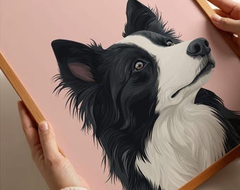 Aangepaste border collie-kunstprint: gepersonaliseerde muurkunst hond