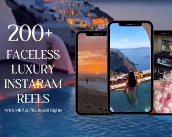 Más de 200 reels de Instagram sin rostro/reels de vacaciones, playa y propuestas/sin marca de agua/derechos MRR y PLR/plantillas Canva editables, reventa en Etsy