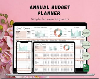 Plantilla de hoja de cálculo para el planificador de presupuesto anual para hojas de cálculo de Google Seguimiento financiero anual de ingresos, gastos, metas de ahorro y facturas recurrentes