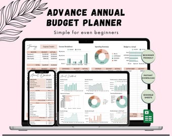 Hoja de presupuesto anual anticipada / Plantilla de Google Sheets / Planificador financiero anual mejorado para ingresos, gastos, ahorros y facturas recurrentes