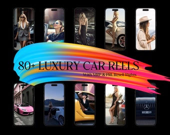Más de 80 videos de autos de lujo para mujeres / Videos de alta calidad / Derechos MRR y PLR / Historias de Instagram de Canva personalizables, videos verticales, venta en Etsy
