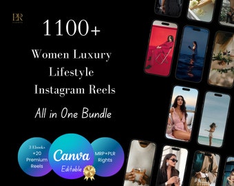 Paquete de más de 1100 Reels de mujeres de lujo / Contenido de redes sociales de estilo de vida de lujo / Reels e historias de Instagram editables de Canva / MRR y PLR / Revender Etsy
