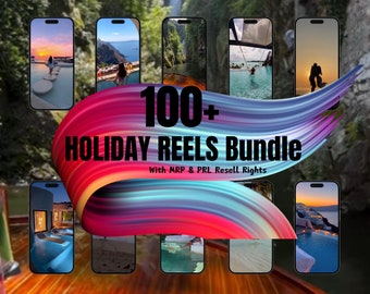 Paquete de más de 100 Reels de Instagram de vacaciones / Videos verticales de viajes de lujo, hoteles y playas / Derechos MRR y PLR / Plantillas Canva editables / Revender Etsy