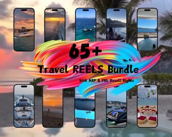 Paquete de más de 65 reels de viajes Reel de Instagram sin rostro Videos verticales de alta calidad sin marca de agua Derechos MRR y PLR Plantillas de Canva editables
