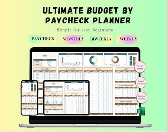 Planificador de presupuesto definitivo por cheque de pago Plantilla de hoja de cálculo financiera Seguimiento de hojas de cálculo de Google Presupuesto mensual Semanal Quincenal Gastos Ahorro Deuda