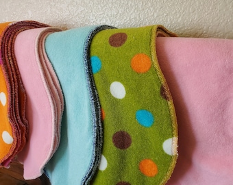 Baby Burp Cloth Boy Girl Organic Hemp Cotton Fleece Plus Cotton Terry Polka Dot Pink Blue Green Aqua Soft 20x8 inch Kidney Shape Shower Gift