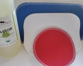 Organic Castor Oil Hemp Cotton Pad Wrap Pack Waterproof PUL Compress Inflammation Detox Pain Neck Breast Liver Gall Bladder Reusable Pads