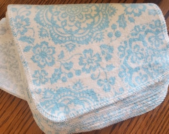 Cotton Flannel Paperless Paper Towels Zero Waste Kitchen Napkins Cleaning Cloth Reusable Wipe Soft Multipurpose Blue on Cream 11x7 set of 12