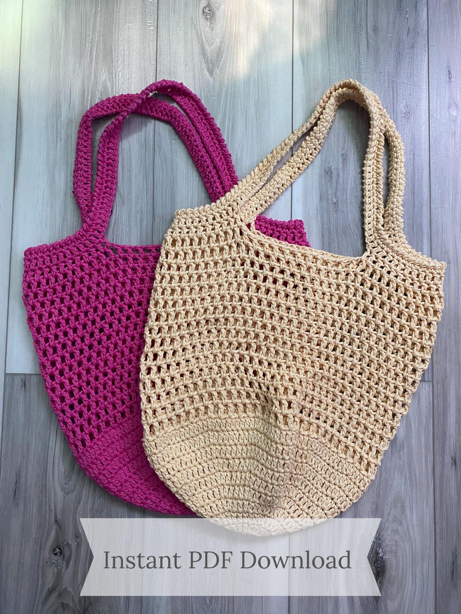 CROCHET PATTERN Mesh Tote Reusable Cotton Market Bag Beach Day Summer ...