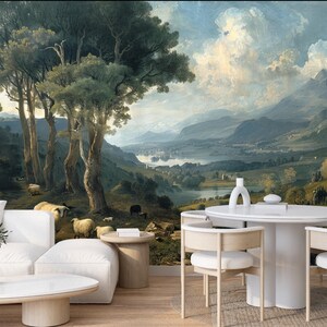 Pastoral Wallpaper Peel and Stick,rural Landscape Mural,vintage ...