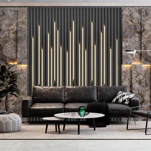 3D-Panels Geometrisches Beleuchtungs-Look Wandbild, Marmortapete schälen und aufkleben, Metallic-Streifen Büro-Wandbild, Luxuriöse moderne Wandkunst für Schlafzimmer