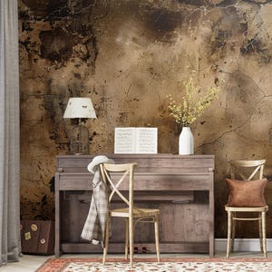 Brązowa Teksturowana Tapeta Peel and Stick, Ciemny Grunge Mural, Starożytny Wystrój Ścienny, Stary Papier Vintage, Antyczny Wystrój Ścienny, Rustykalna Betonowa Tapeta