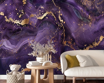 Purple Gold Marble Wallpaper, Luxury Stone Wall Mural, Peel and Stick ...