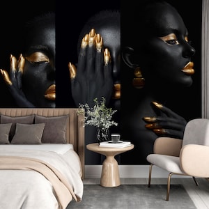 Schwarz Afrikanische Frau Gesicht Tapete Schälen und Stick, Weibliche Porträt Wandbild, Moderne Goldene Wand Dekor, Abstrakte Wandkunst, Benutzerdefinierte Luxus Tapete