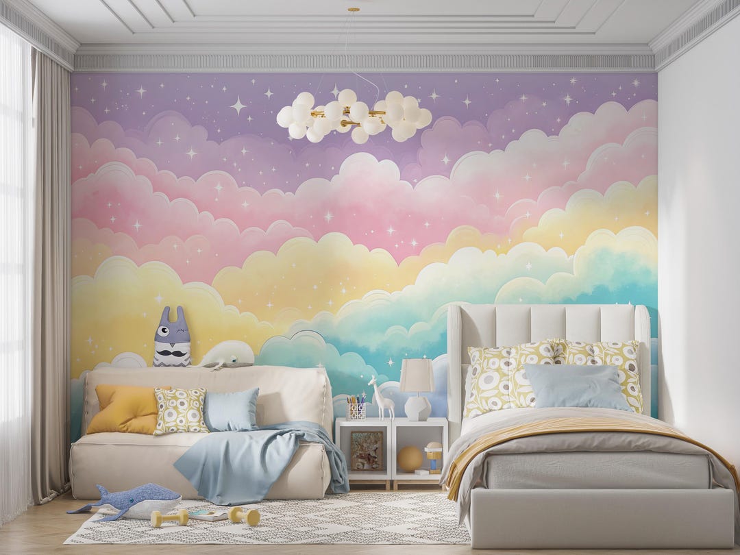 Pastel Rainbow Clouds Wallpaper Mural: Peel and Stick Nursery Decor - Etsy